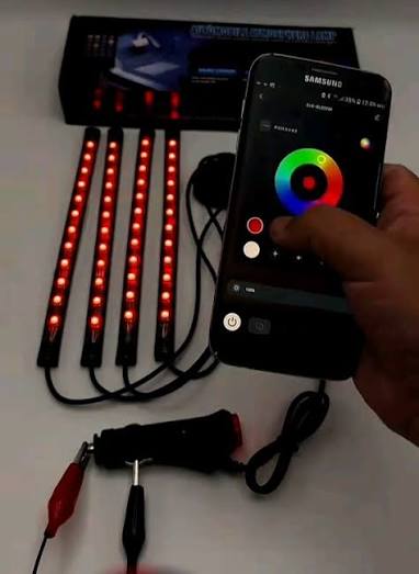 Atmosphere App control RGB Multi Color Neon LED Lights Kit Strips Interior Light 4pc For Motorcycle and Cars