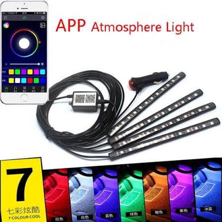 Atmosphere App and Remote control RGB Multi Color Neon LED Lights Kit Strips Interior Light 4pc For Motorcycle and Cars