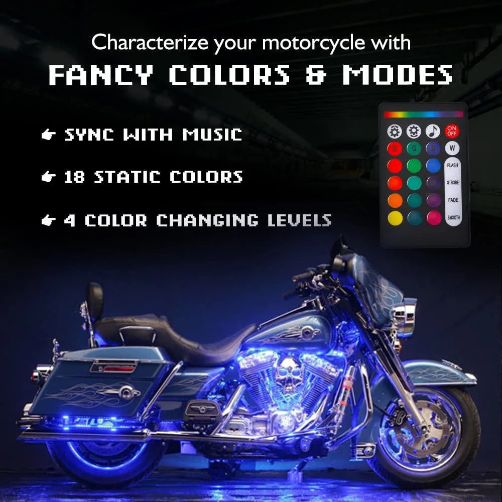 Atmosphere App and Remote control RGB Multi Color Neon LED Lights Kit Strips Interior Light 4pc For Motorcycle and Cars