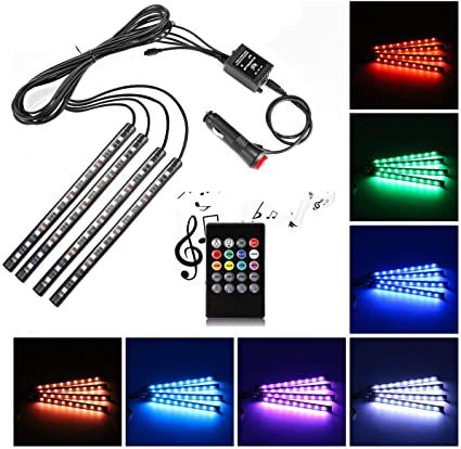 Atmosphere App and Remote control RGB Multi Color Neon LED Lights Kit Strips Interior Light 4pc For Motorcycle and Cars