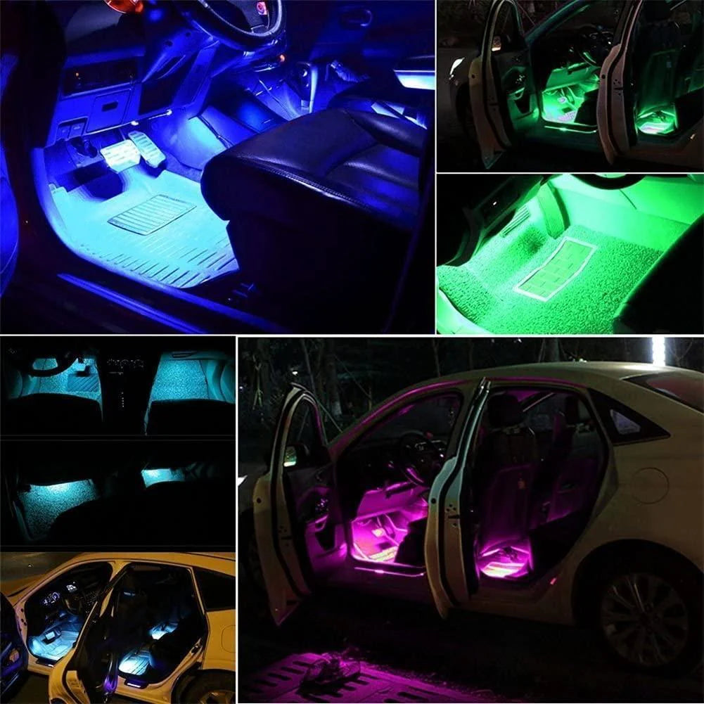 Atmosphere App and Remote control RGB Multi Color Neon LED Lights Kit Strips Interior Light 4pc For Motorcycle and Cars